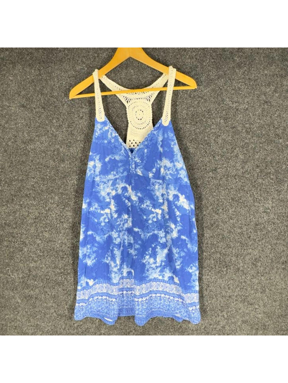 NoBo Night Gown Women 2XL Blue Tie Dye V-Neck Sleeveless Crochet Sleepwear